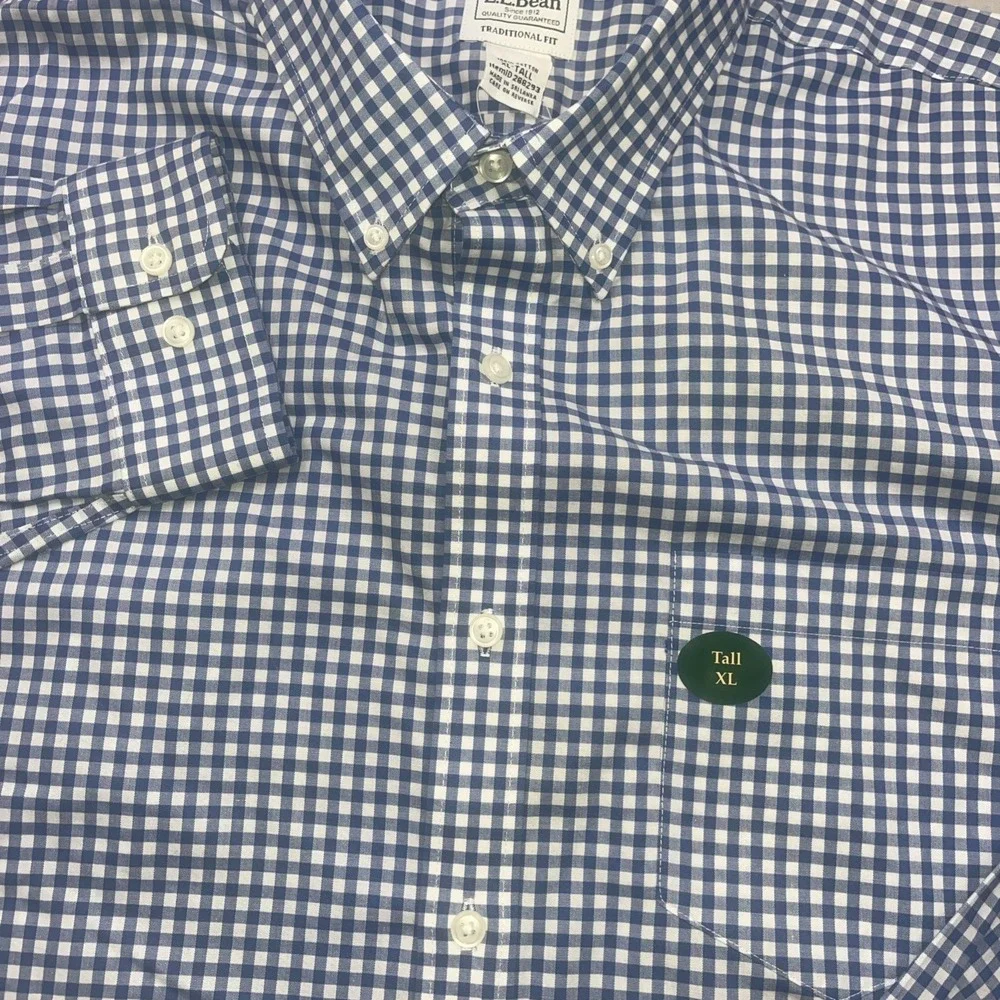 LL Bean Wrinkle Free Kennebunk Sport‎ Shirt Mens XLT Blue Traditional Fit Check